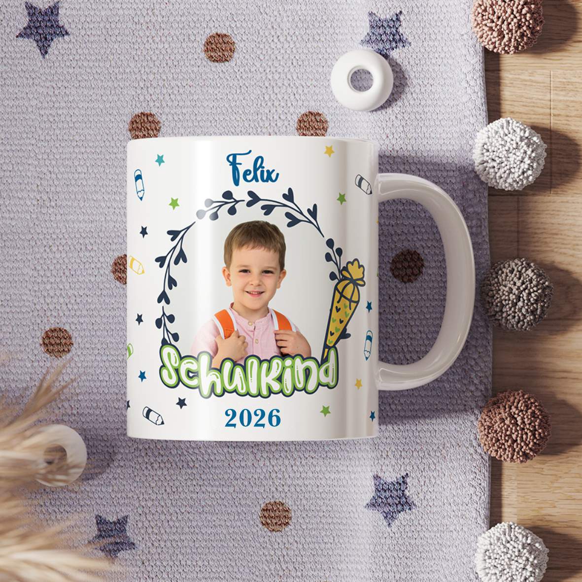 Tasse Einschulung 2026 mit Name und Bild Personalisieren Junge - FOTOFOL
