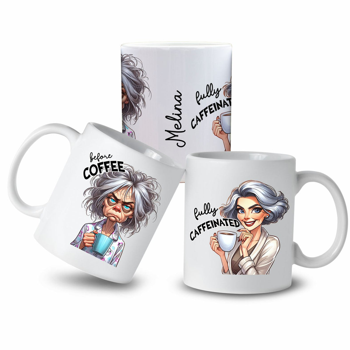 Personalisierte Kaffeetasse mit Wunschname - before Coffee -Frau - FOTOFOL