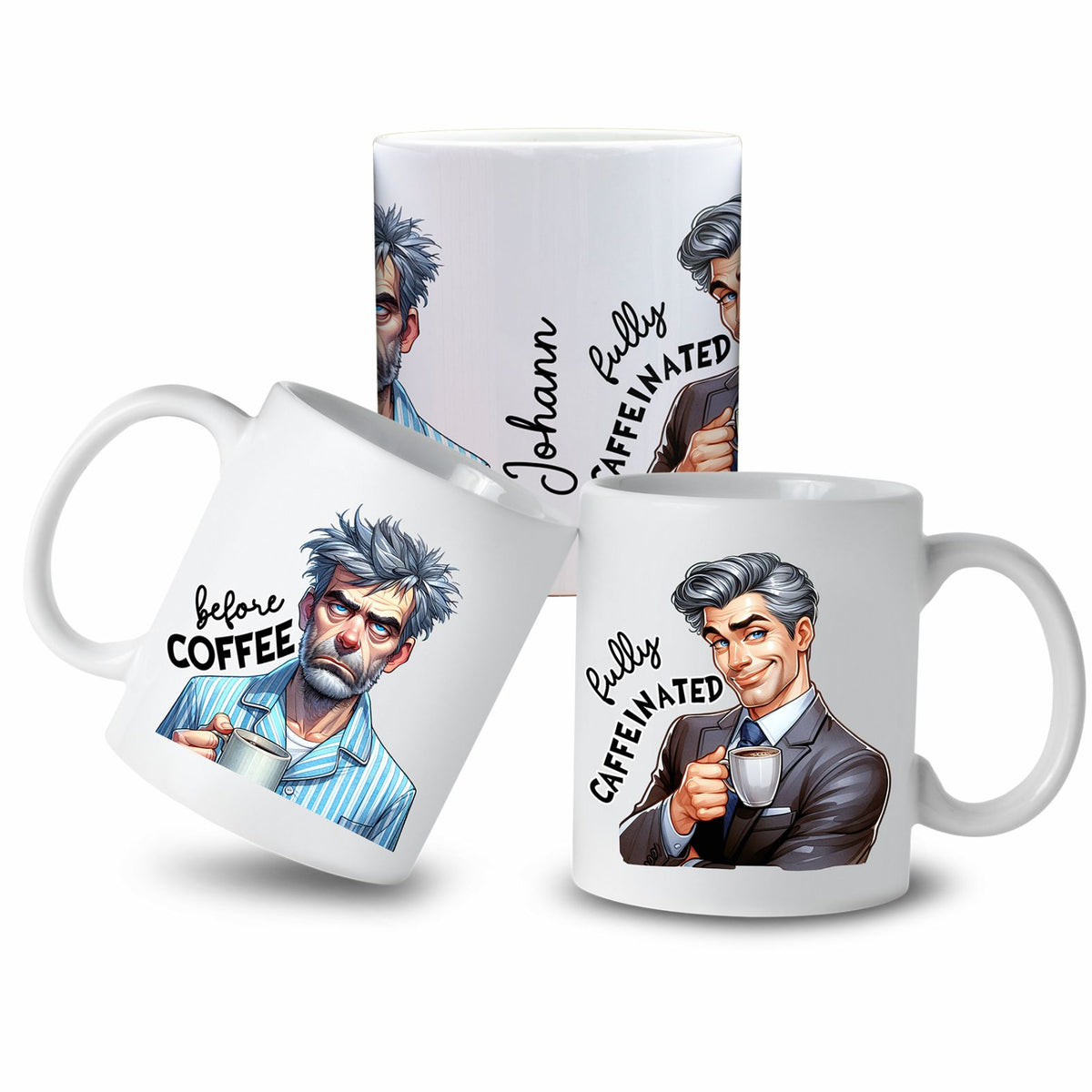 Personalisierte Kaffeetasse mit Wunschname - before Coffee -Mann - FOTOFOL