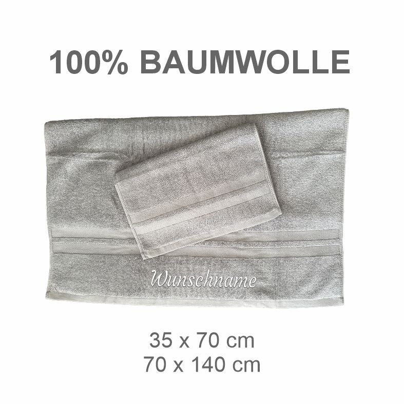 2er Set Handtuch 70x35cm Badetuch 140x70cm PERSONALISIERT mit Name 100%Baumwolle