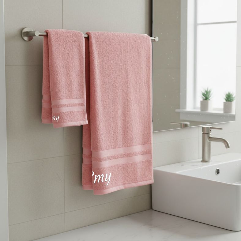 2er Set Handtuch 70x35cm Badetuch 140x70cm PERSONALISIERT mit Name 100%Baumwolle