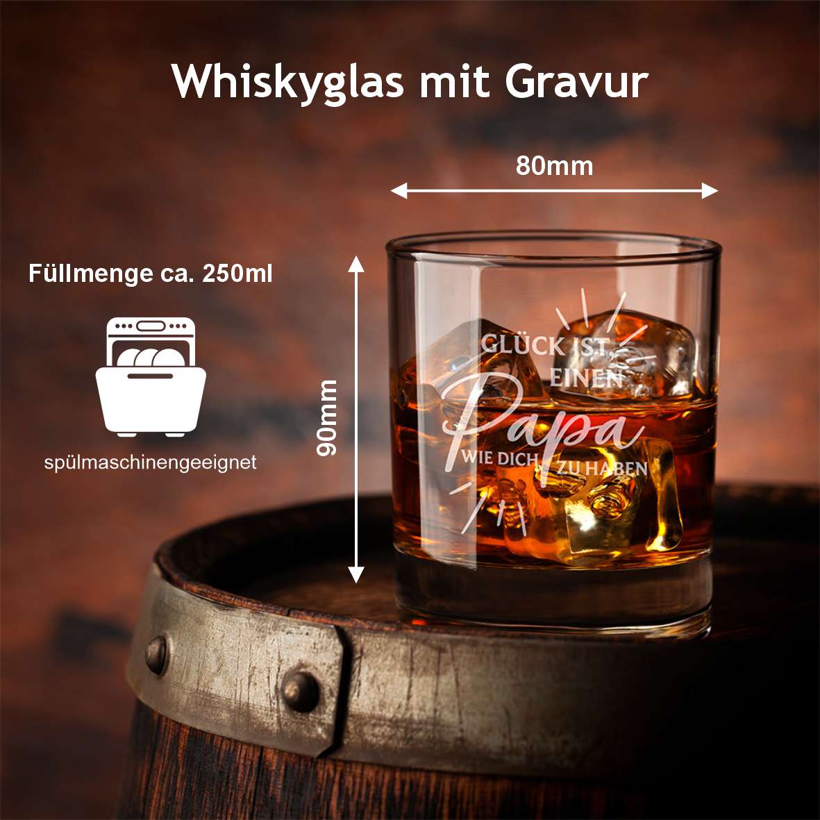 Personalisiertes Whiskey Glas "Glück ist, einen Papa wie dich zu haben" - FOTOFOL