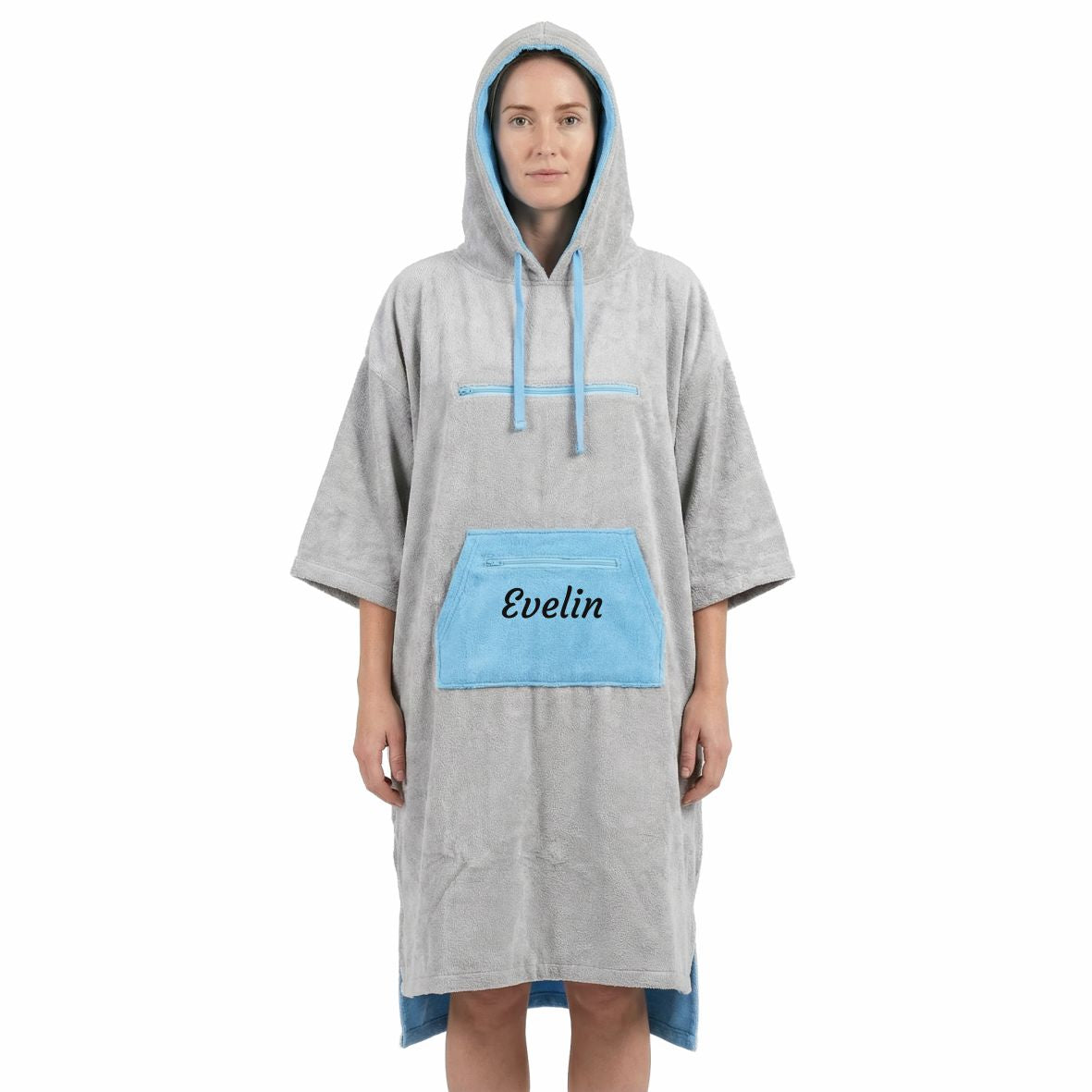 FOTOFOL - Badeponcho Unisex aus 100% Baumwolle PERSONALISIERT mit Name Kapuzen-Bademantel