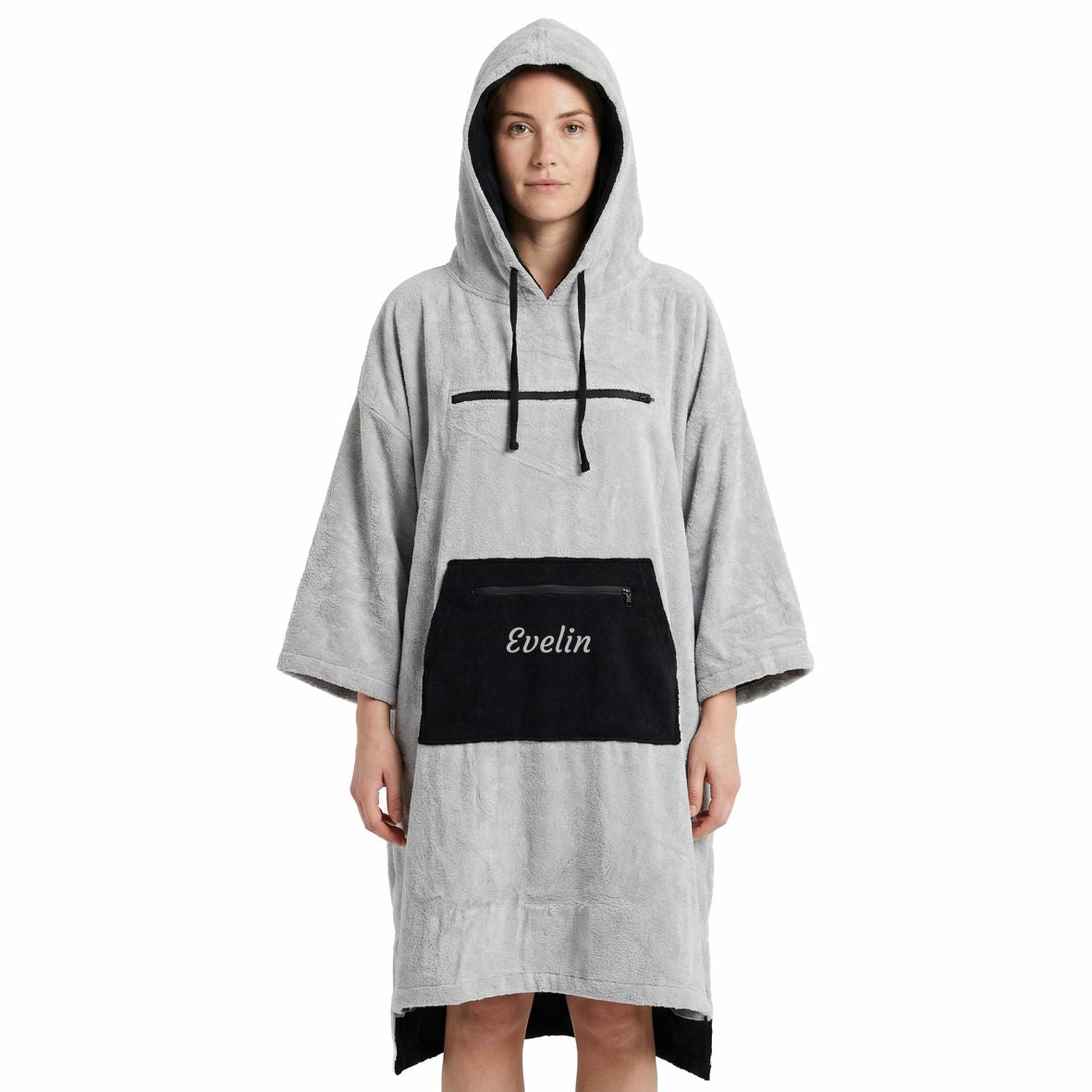 FOTOFOL - Badeponcho Unisex aus 100% Baumwolle PERSONALISIERT mit Name Kapuzen-Bademantel