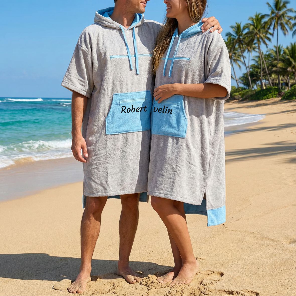 FOTOFOL - Badeponcho Unisex aus 100% Baumwolle PERSONALISIERT mit Name Kapuzen-Bademantel