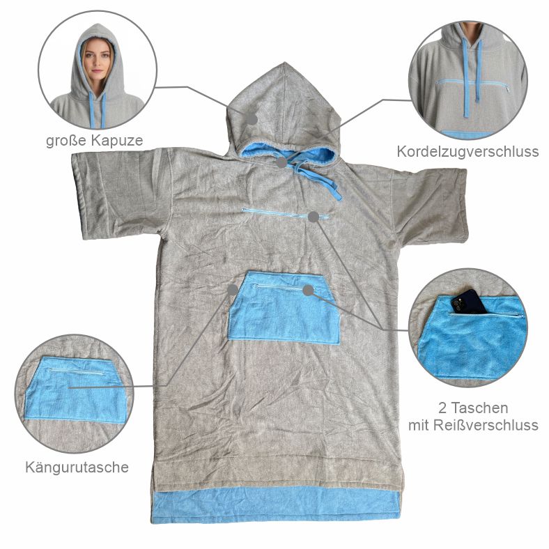 FOTOFOL - Badeponcho Unisex aus 100% Baumwolle PERSONALISIERT mit Name Kapuzen-Bademantel