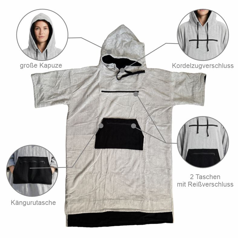 FOTOFOL - Badeponcho Unisex aus 100% Baumwolle PERSONALISIERT mit Name Kapuzen-Bademantel