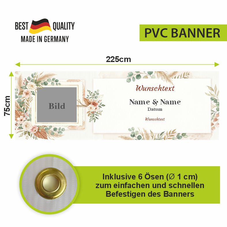FOTOFOL - Hochzeitsbanner, Boho Hochzeit, Banner Boho, personalisiertes Banner, Willkommensschild Hochzeit, Hochzeitsdeko Boho, Pampasgras Deko, Trockenblumen Hochzeit, Banner mit Foto, Vintage Hochzeit, Hochzeitsdekoration, personalisiert, Trauung, Scheunenhochzeit, Freie Trauung, Dekoration Hochzeit, Banner mit Namen