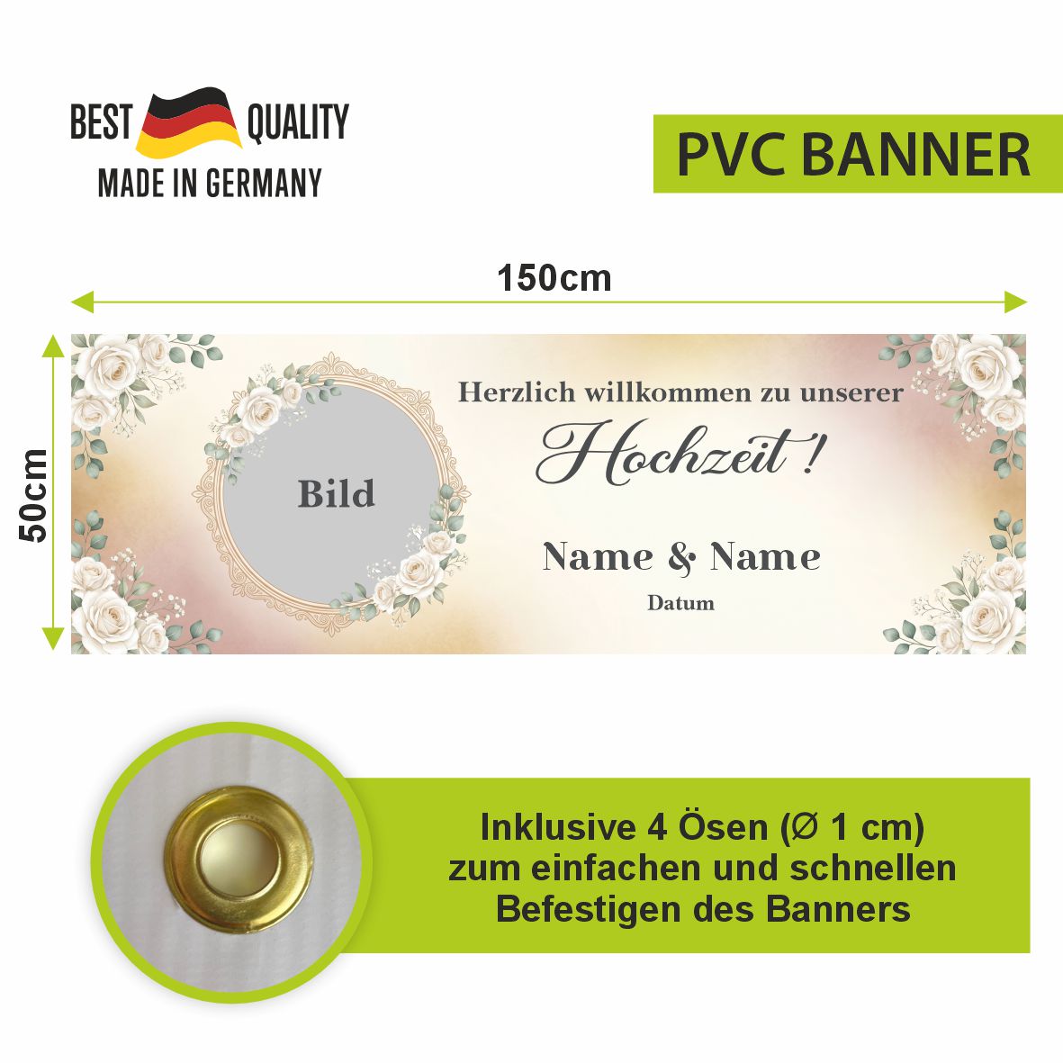 Fotofol - Hochzeitsbanner, Banner Hochzeit, romantische Hochzeit, personalisiertes Banner, Willkommensschild Hochzeit, elegante Hochzeitsdeko, Banner mit Foto, Vintage Hochzeit, Deko weiße Rosen, klassische Hochzeit, Hochzeitsdekoration, personalisiert, Trauung, Hochzeitsfeier, Dekoration Location, Banner mit Namen, Eingangsschild Hochzeit