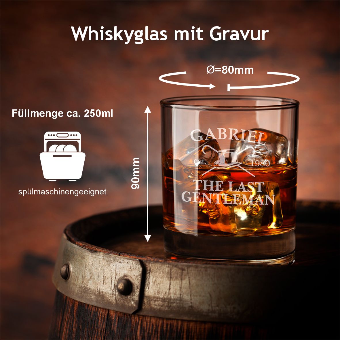 Whiskey Glas SET mit Gravur I "The last gentleman" mit Name und Geburtsjahr - FOTOFOL