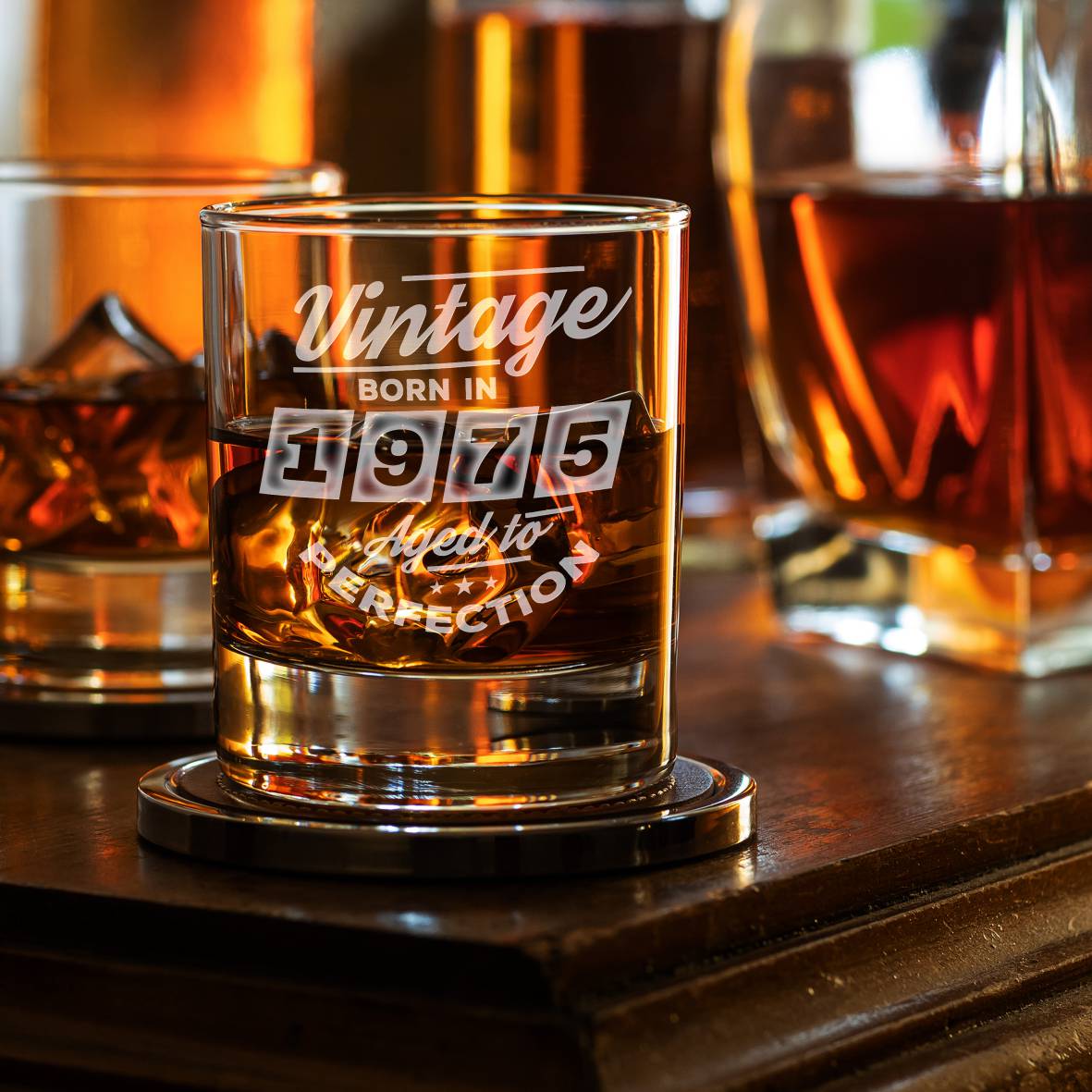 Personalisiertes Whiskey Glas "Vintage" mit Name und Geburtsjahr - FOTOFOL