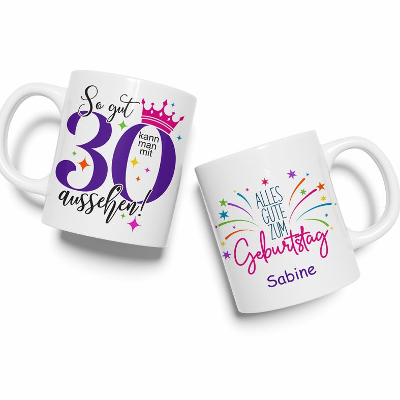 FOTOFOL - Personalisierte Tasse zum 30. Geburtstag | Individuelles Geschenk mit Namen | Spruch "So gut kann man mit 30 aussehen"