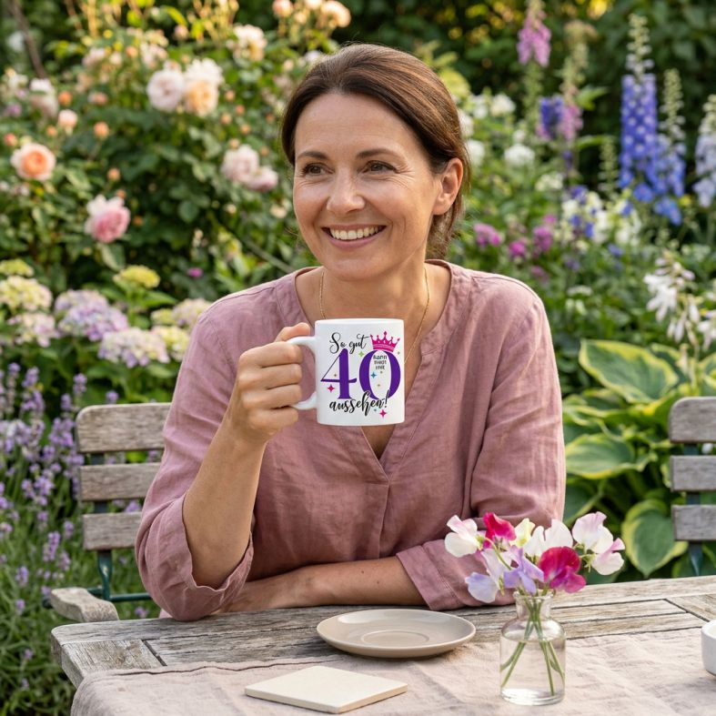 FOTOFOL - Personalisierte Tasse zum 40. Geburtstag | Individuelles Geschenk mit Namen | Spruch "So gut kann man mit 40 aussehen"