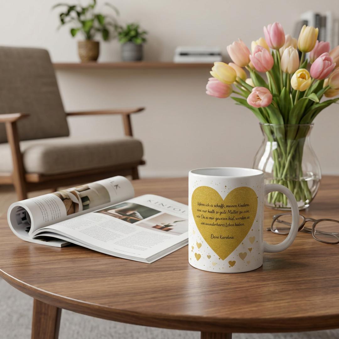FOTOFOL - Personalisierte Tasse - goldenes Herz - personalisiert mit Wunschtext
