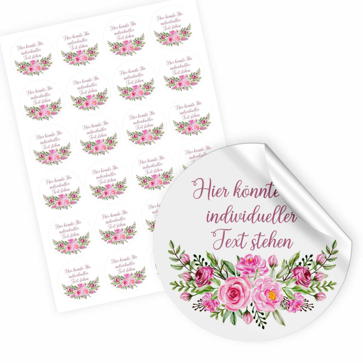 Personalisierte Aufkleber "Rosa Rosen"- 24 Stück - 4,5cm - FOTOFOL