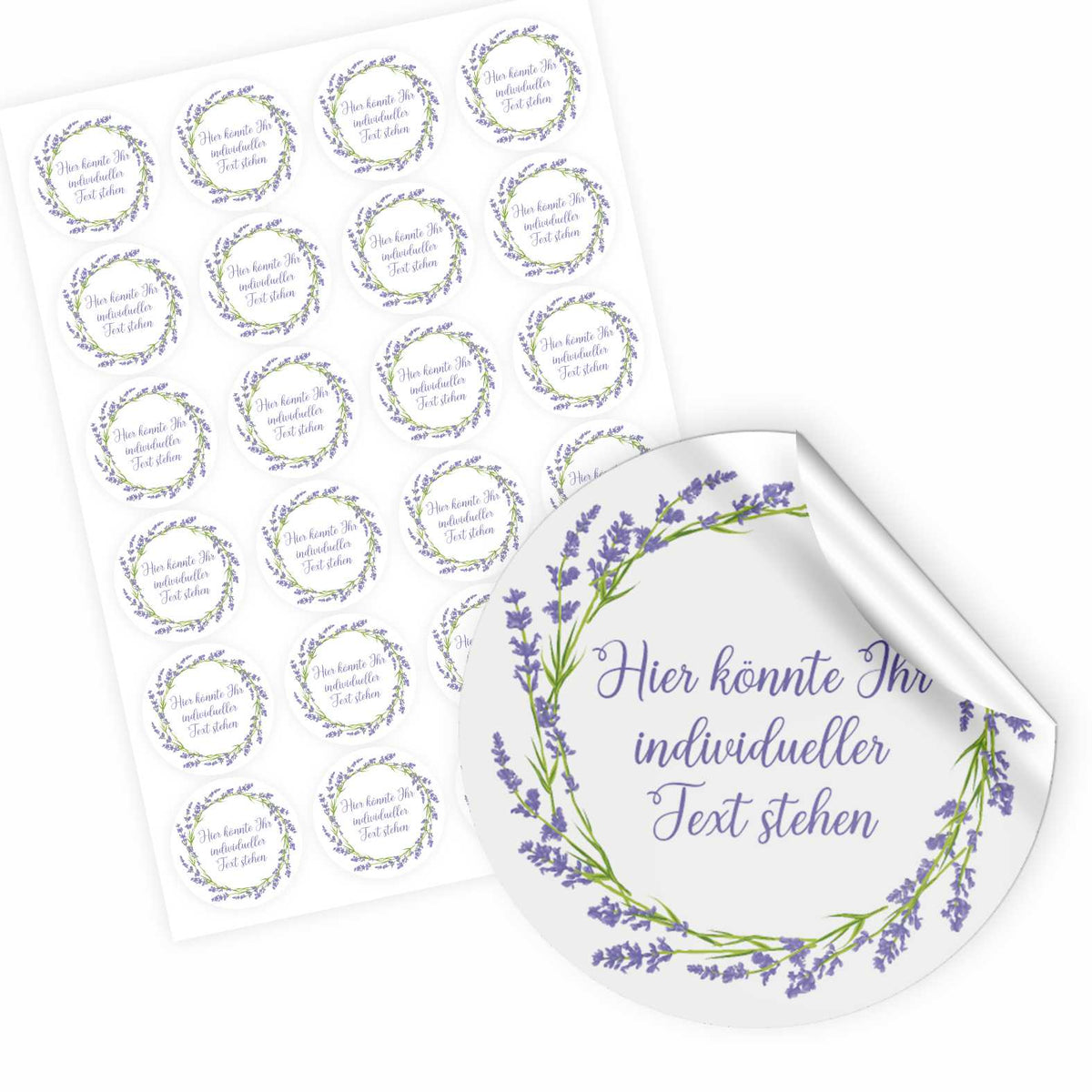 Personalisierte Aufkleber "Lila Lavendel Blumen"- 24 Stück - 4,5cm - FOTOFOL