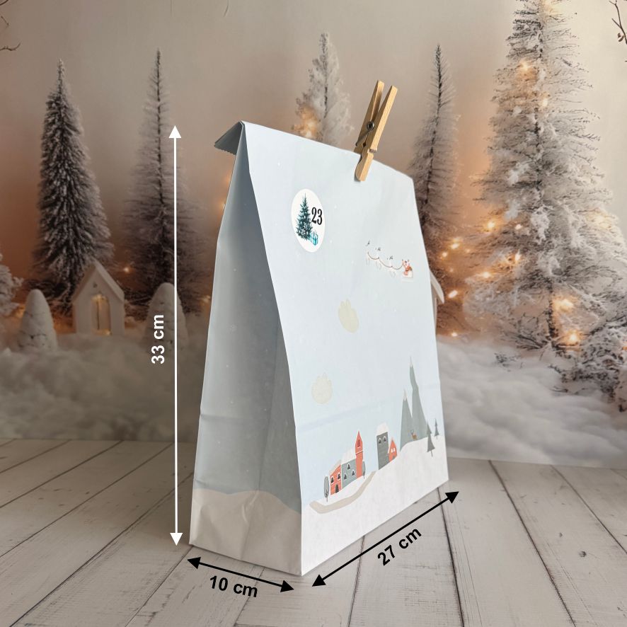 Adventskalender Set L – 24 Geschenktüten 27 x 33 x 10 cm mit Zahlen & Klammern - FOTOFOL
