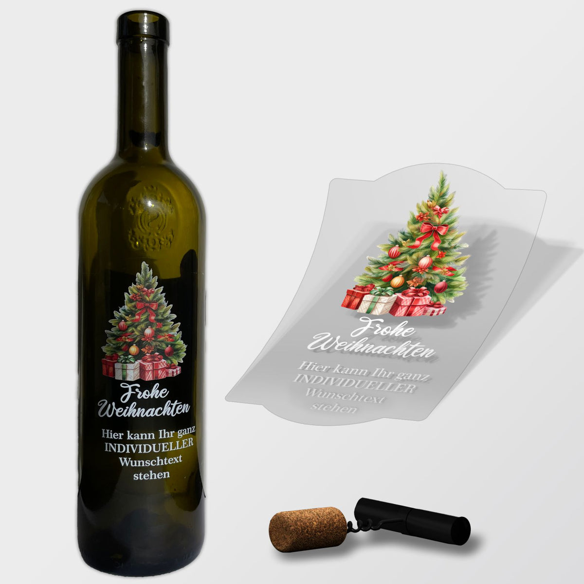 FOTOFOL - Weihnachten Flaschenetiketten personalisiert mit Wunschtext - transparente Aufkleber für Geschenk - weihnachtliche Flaschen Aufkleber