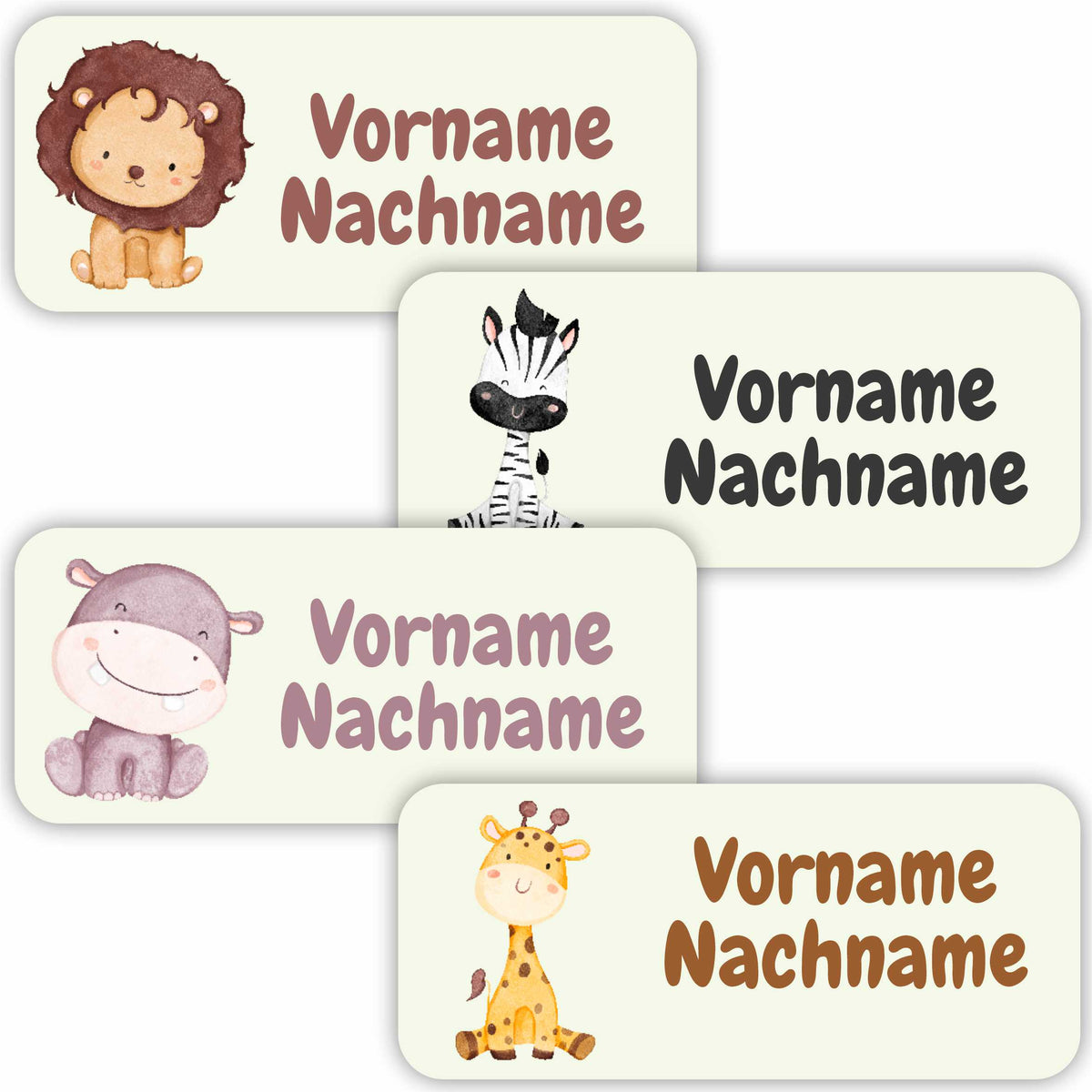 Namensaufkleber Set - personalisiert mit Wunschname für Stifte und alle Schulsachen - Safari - FOTOFOL