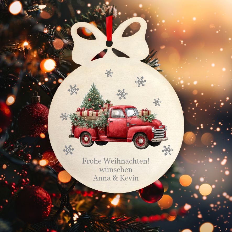 Personalisierte bunte Holz-Weihnachtskugeln - Auto - FOTOFOL