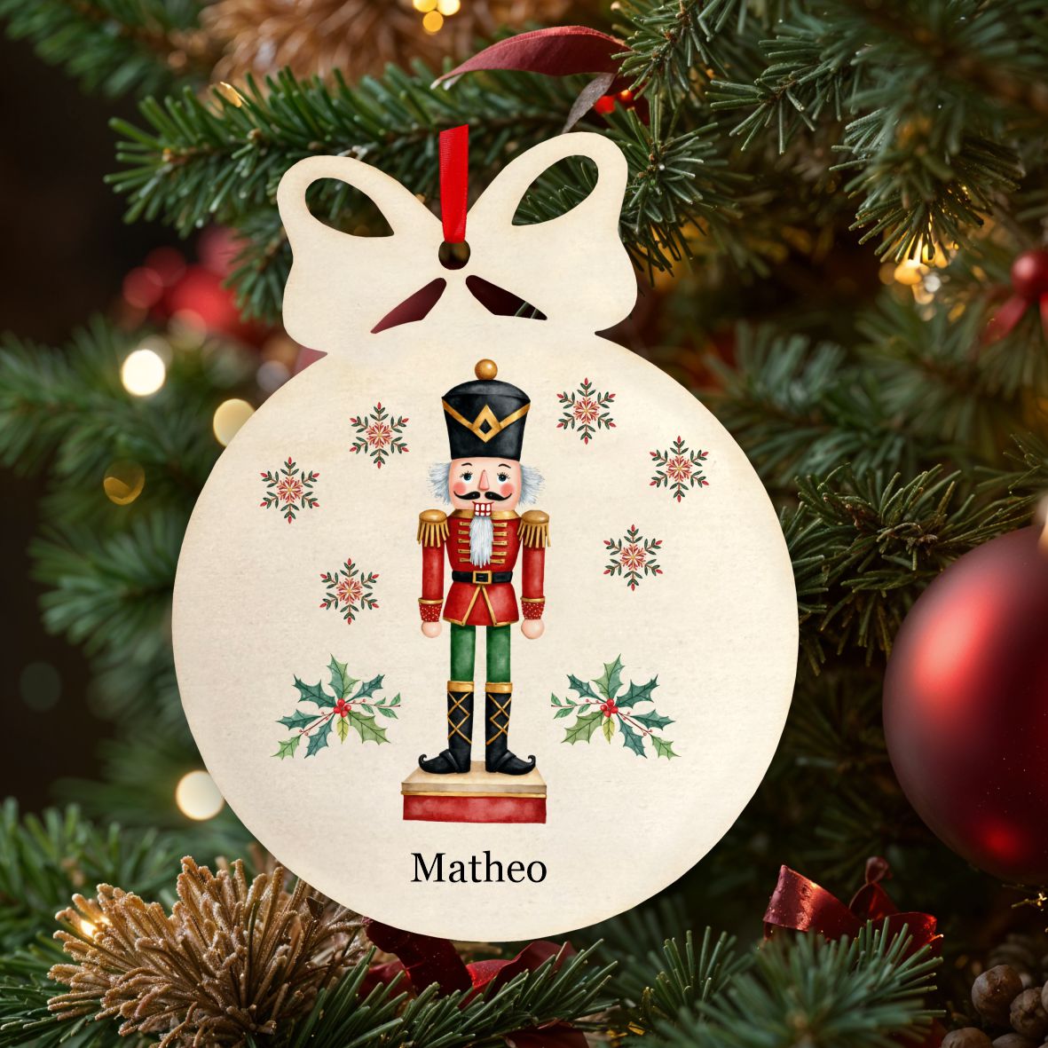 Personalisierte bunte Holz-Weihnachtskugeln - Nussknacker - FOTOFOL