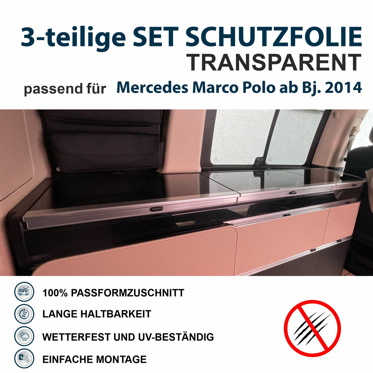 Schutzfolien-Set Transparent Küche passend für Mercedes Marco Polo ab Bj. 2014 - FOTOFOL
