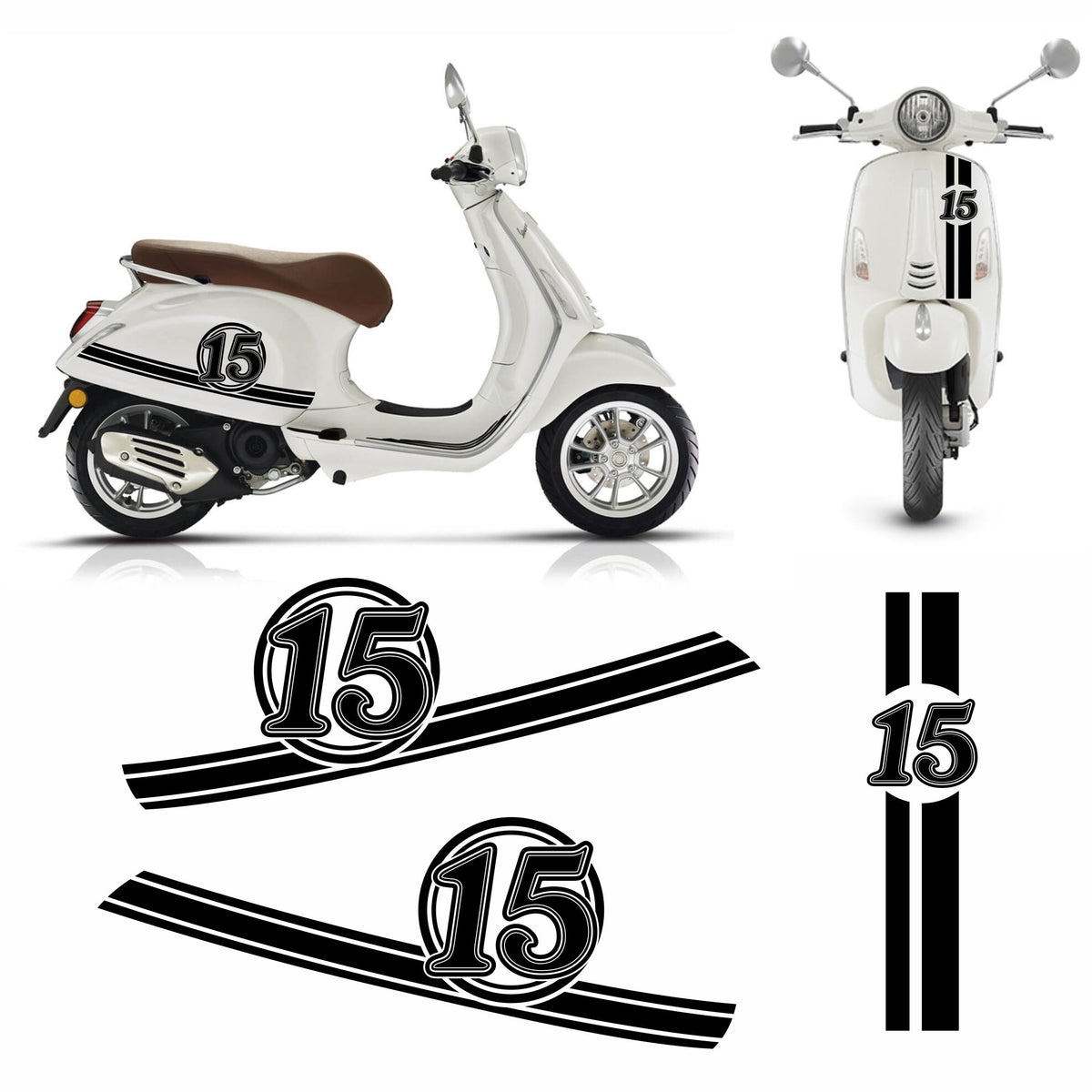 Aufkleber Streifen Set Wunschnummer passend für Motorroller "Vespa Primavera" - Wunschzahl Dekor Aufkleber Scooter - FOTOFOL