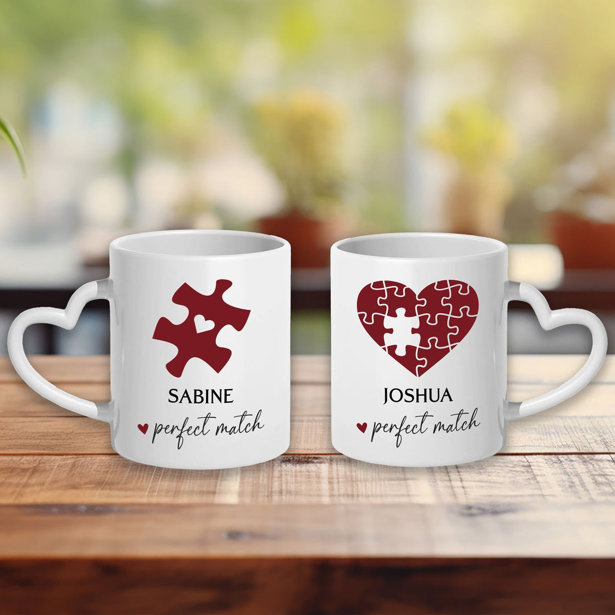 2er Set Personalisierte Tassen Herz Puzzleteil - FOTOFOL