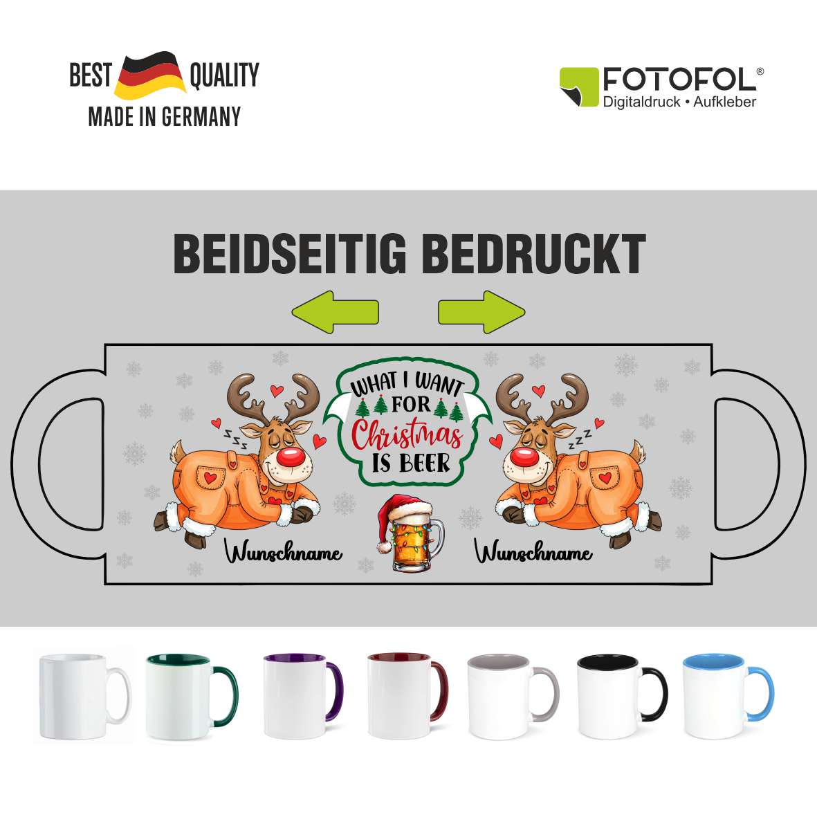 FOTOFOL - Tasse zu Weihnachten - Personalisiert mit Namen oder Wunschtext - Weihnachtstasse - Glühwein-Tasse - Geschenk-Idee für Familie und Freunde - 330ml