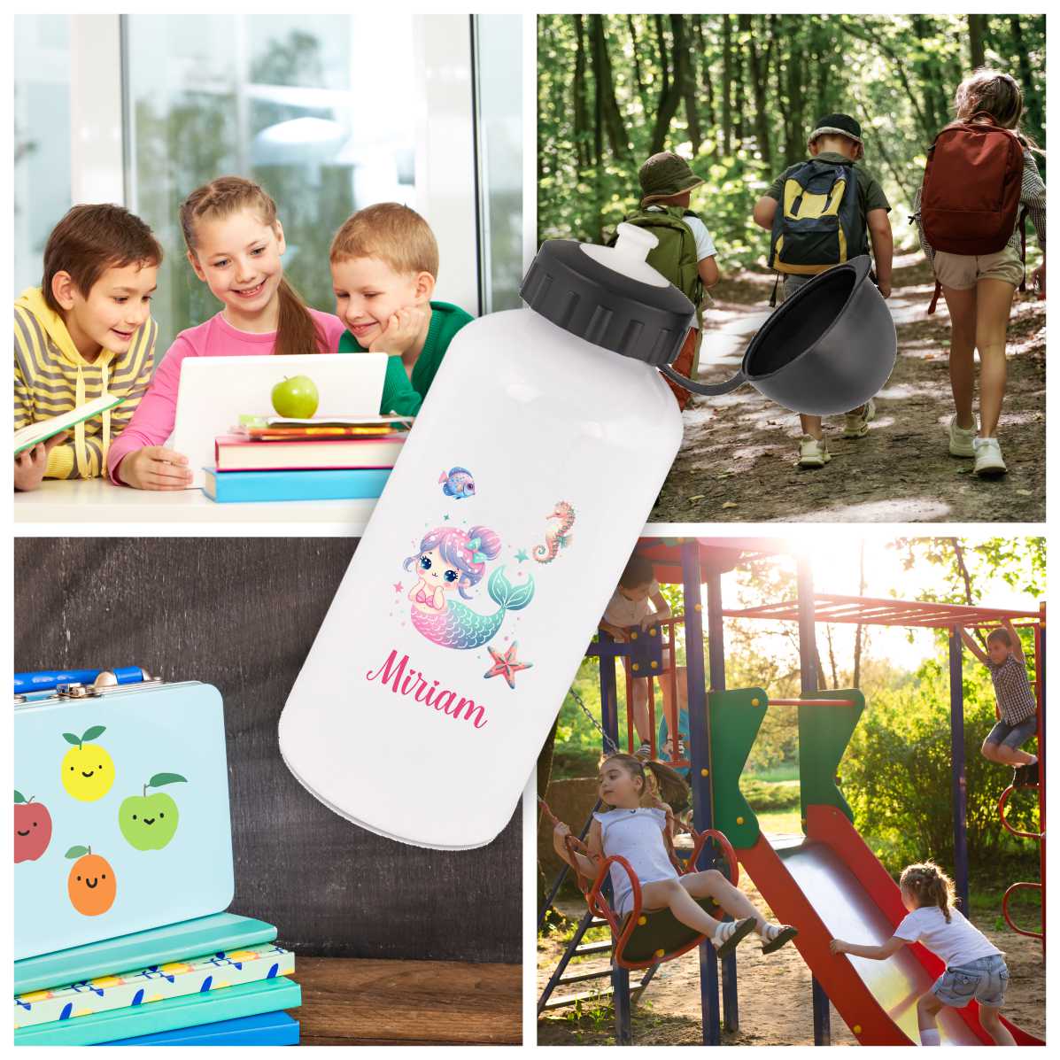 Trinkflasche für Kinder personalisiert mit Namen - Meerjungfrau - FOTOFOL