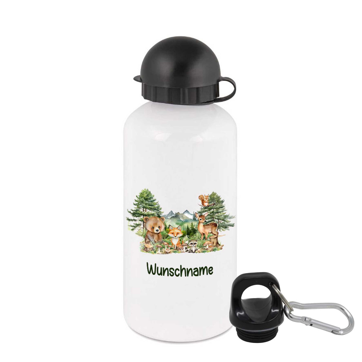 Trinkflasche für Kinder personalisiert mit Namen - Waldtiere - FOTOFOL