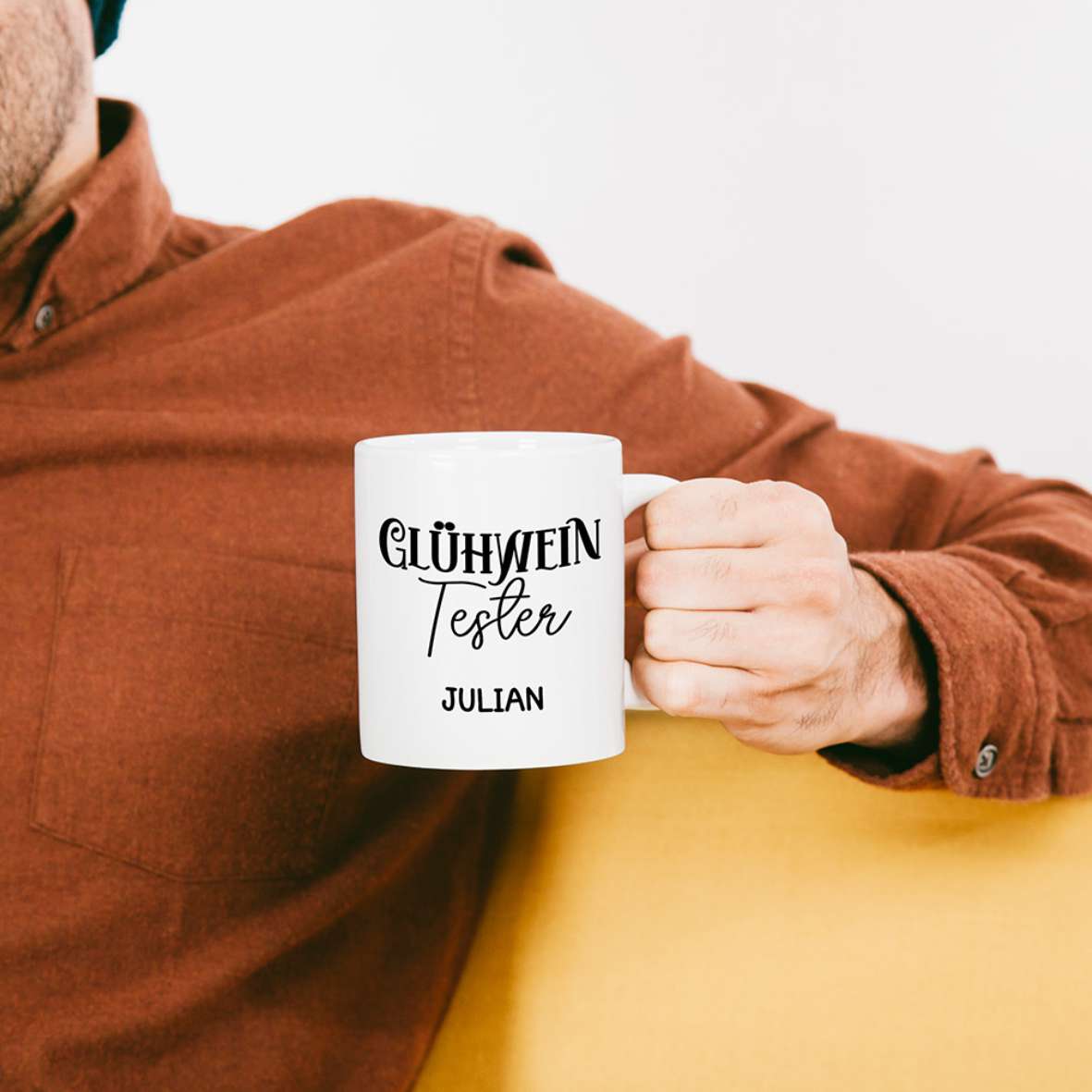 FOTOFOL-Tasse zu Weihnachten - Personalisiert mit Namen oder Wunschtext -Weihnachtstasse - Glühwein-Tasse - Geschenk-Idee für Familie und Freunde
