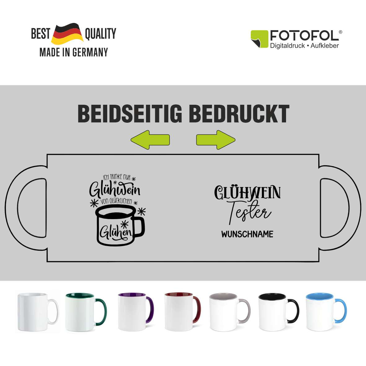 FOTOFOL-Tasse zu Weihnachten - Personalisiert mit Namen oder Wunschtext -Weihnachtstasse - Glühwein-Tasse - Geschenk-Idee für Familie und Freunde