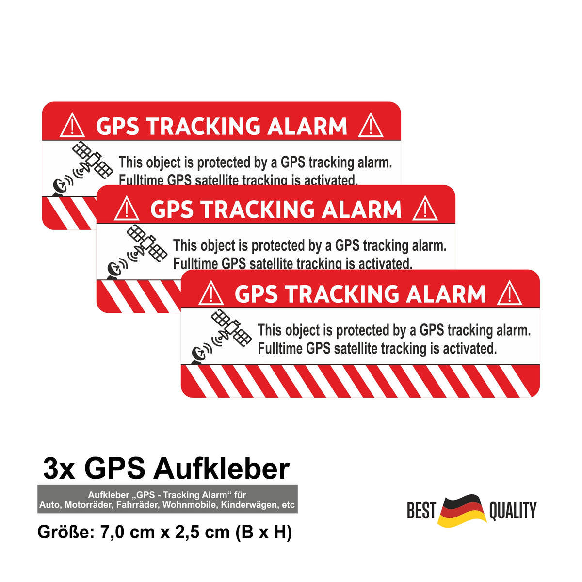 3er Set - Weiß Aufkleber „GPS - Tracking Alarm“ für Auto Motorräder Fahrräder Wohnmobile Kinderwägen GPS Object Folie Diebstahlschutz Alarm - FOTOFOL