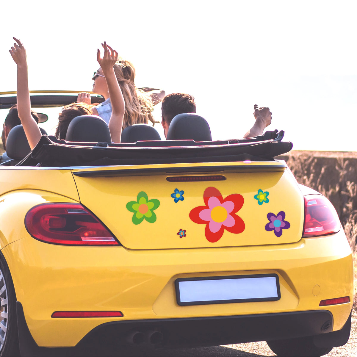 6 Aufkleber Auto Hippie Blumen - Sticker Flower Power Sommer - für Auto, Fahrzeuge, Roller, Moped, Motorrad-Helm - perfekt für VW Bulli California - FOTOFOL