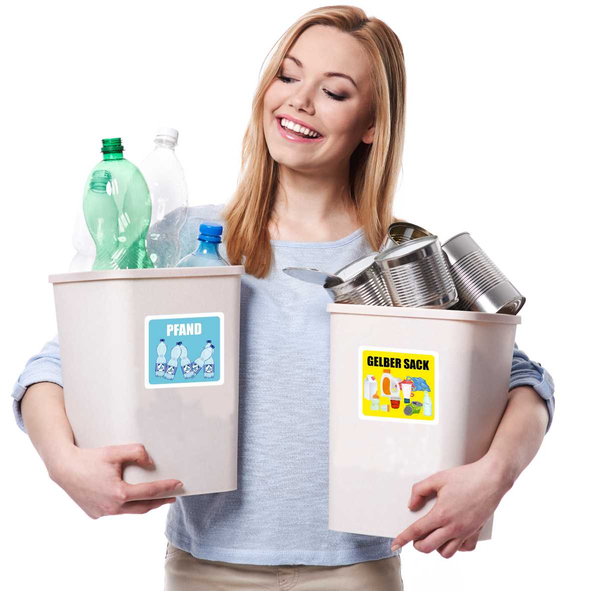 6er Set Aufkleber Mülltrennung Abfalleimer Mülltonne - Gelber Sack, Altglas, Altpapier, Restmüll, Biomüll, Pfand - Aufkleber 9,8 x 9 cm für Innen - FOTOFOL