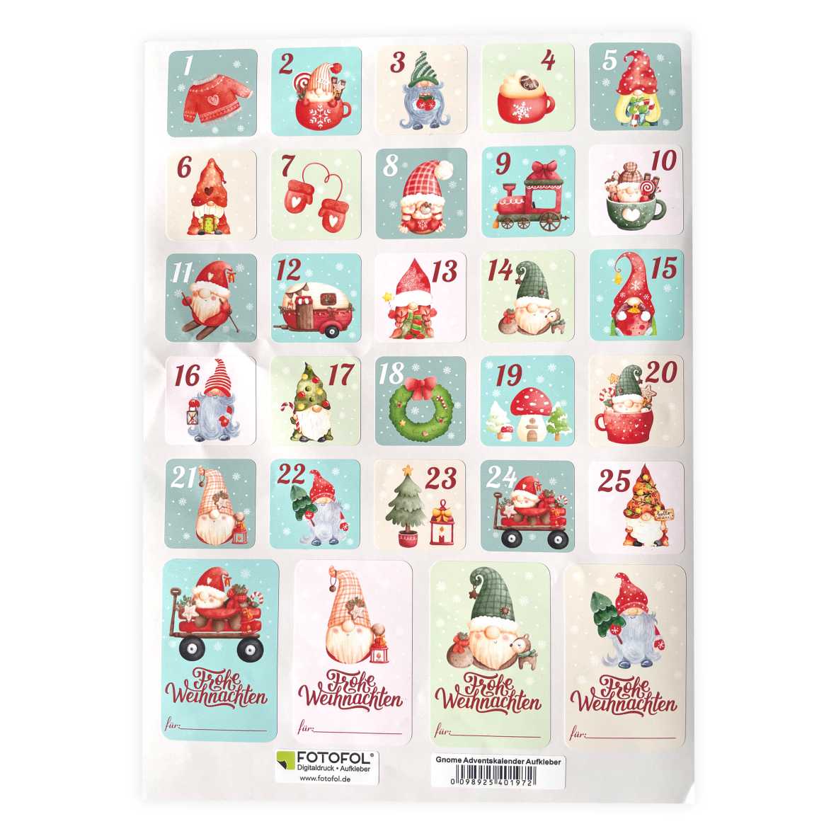 Aufkleber GNOME Set Adventskalender Zahlen - Sticker für Kalender für Weihnachten - FOTOFOL