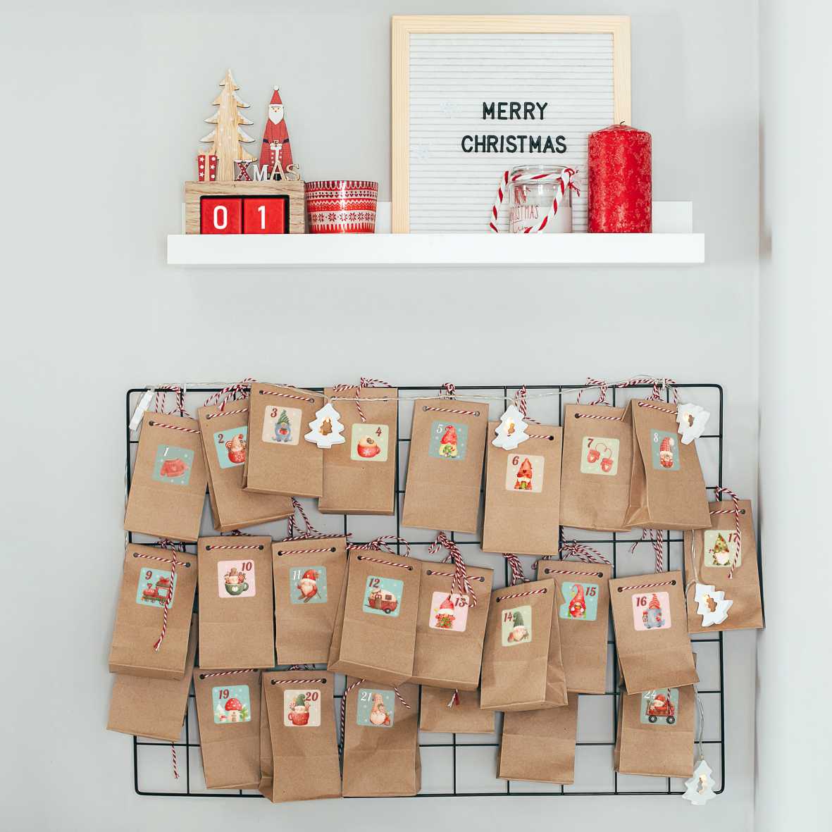 Aufkleber GNOME Set Adventskalender Zahlen - Sticker für Kalender für Weihnachten - FOTOFOL