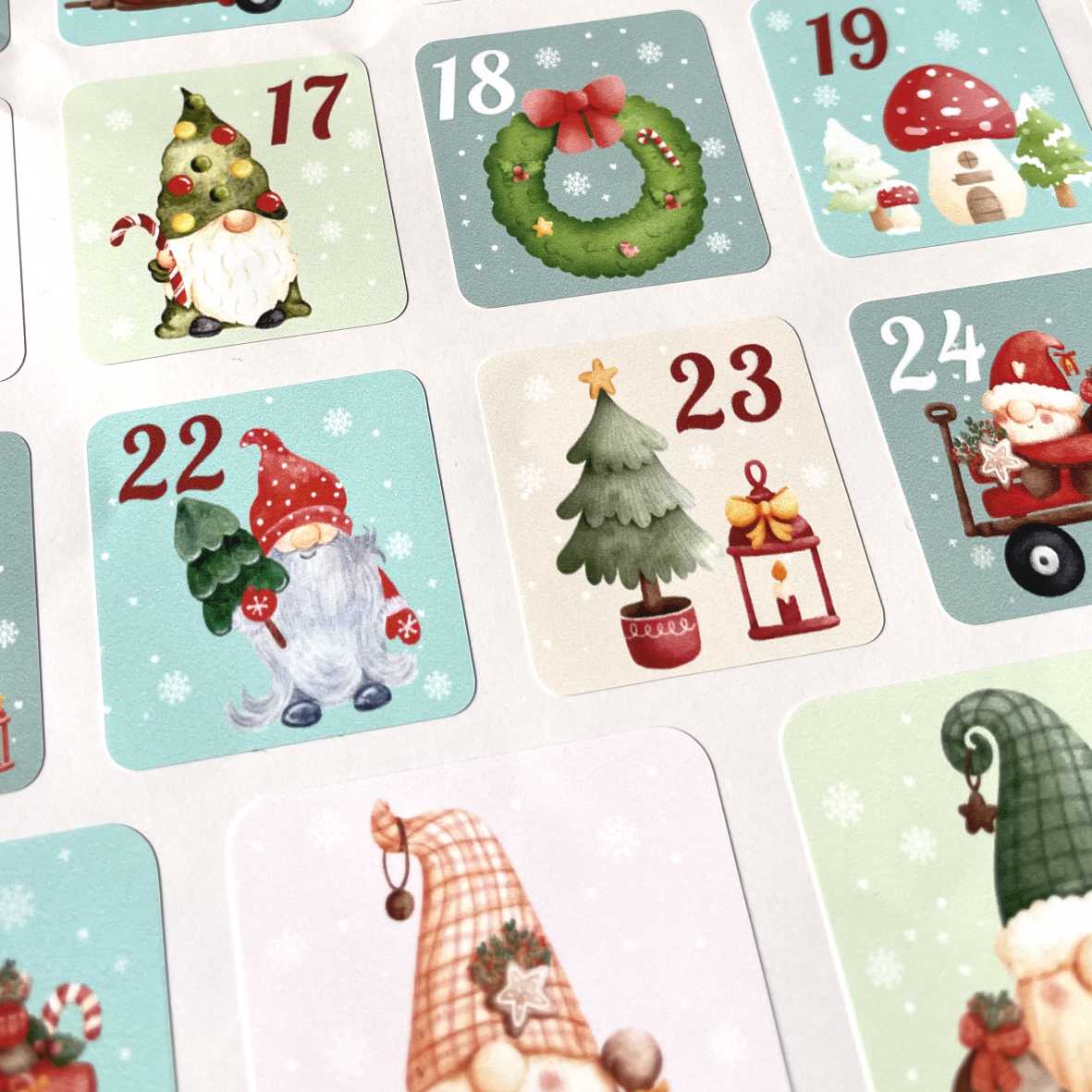 Aufkleber GNOME Set Adventskalender Zahlen - Sticker für Kalender für Weihnachten - FOTOFOL