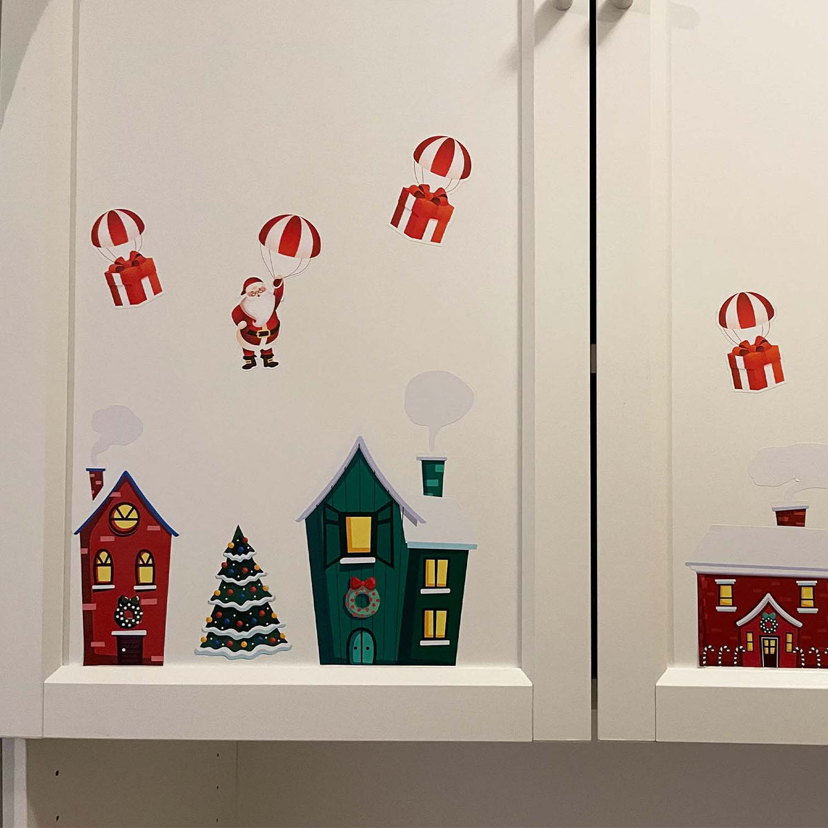 Aufkleber Weihnachten Häuser - Weihnachtsmann-Geschenke, Weihnachtsdekoration – Möbel, Kühlschrank, Fenster, Wand, Laptop - FOTOFOL