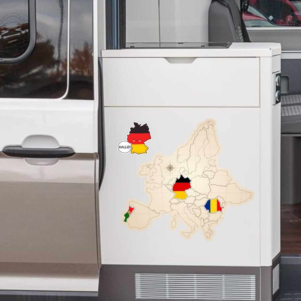 Europa Karte Aufkleber Set zum Aufkleben - für Fahrzeuge, Möbel, Tür, Wand, Fenster - perfekt für VW Bulli California - FOTOFOL