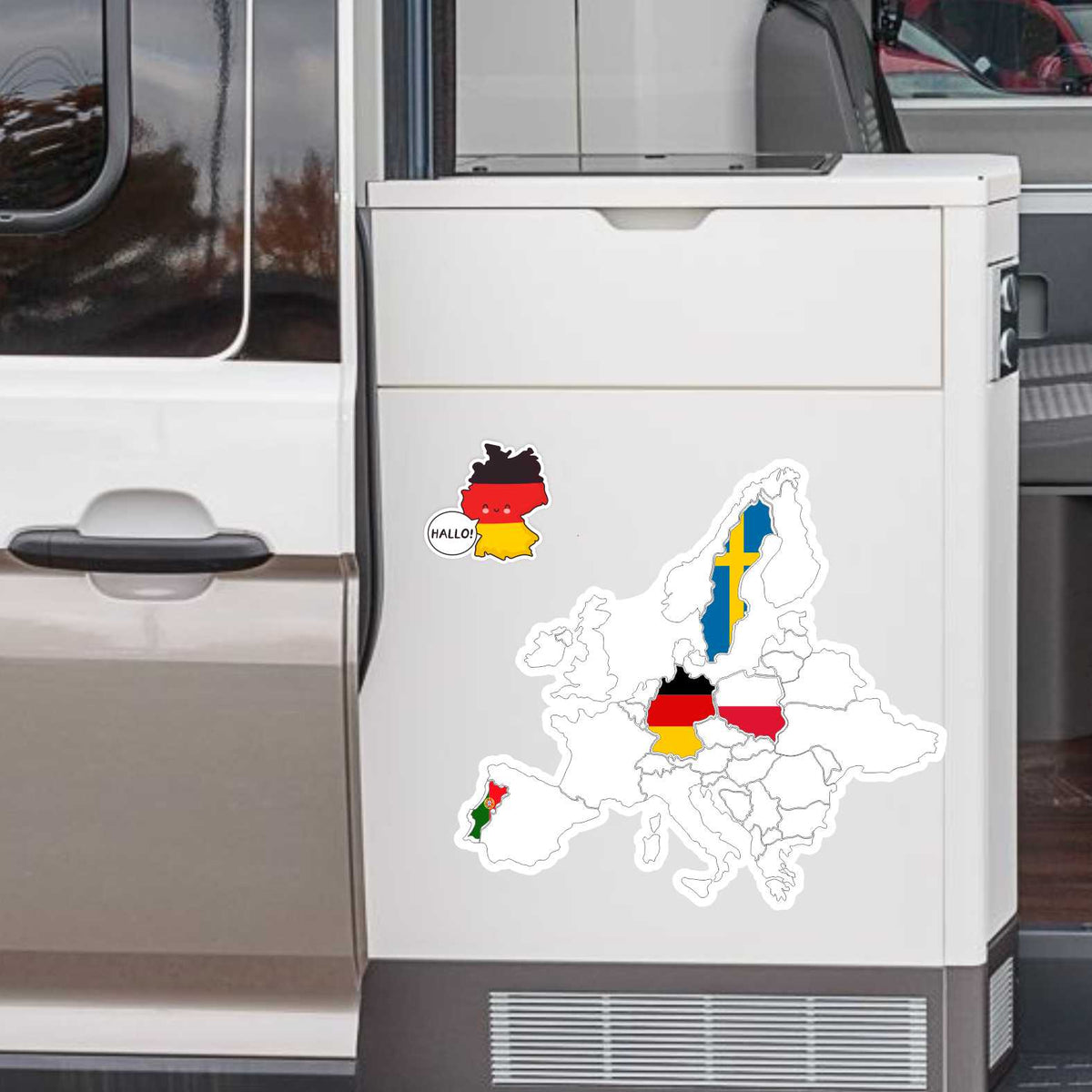 Europa Karte Aufkleber Set zum Aufkleben - für Fahrzeuge, Möbel, Tür, Wand, Fenster - perfekt für VW Bulli California - FOTOFOL