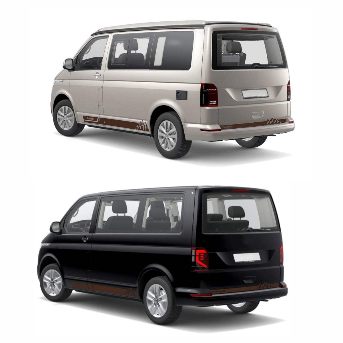 Seitenstreifen Aufkleber mit "Berge" Motiv passend für VW T6.1, T6, T5, Multivan, Bulli, Transporter - WUNSCHTEXT - FOTOFOL