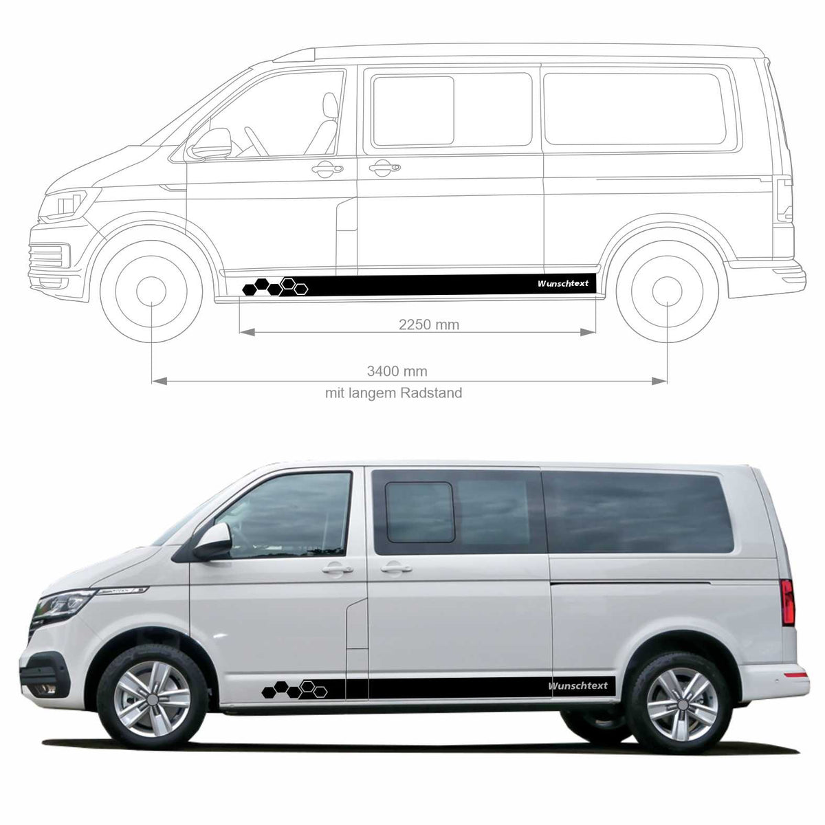 Seitenstreifen WABEN Aufkleber passend für VW T6.1, T6, T5, Multivan, Bulli, Transporter - WUNSCHTEXT - FOTOFOL