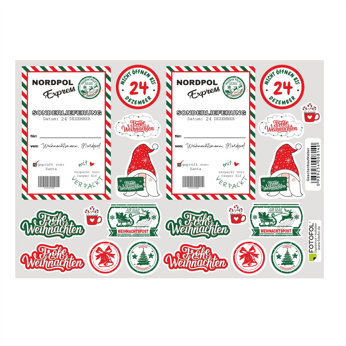 Set Aufkleber Weihnachten Geschenkaufkleber selbstklebend - Etiketten für Geschenke - Sticker Aufkleber Etiketten Geschenkaufkleber Verpacken - FOTOFOL