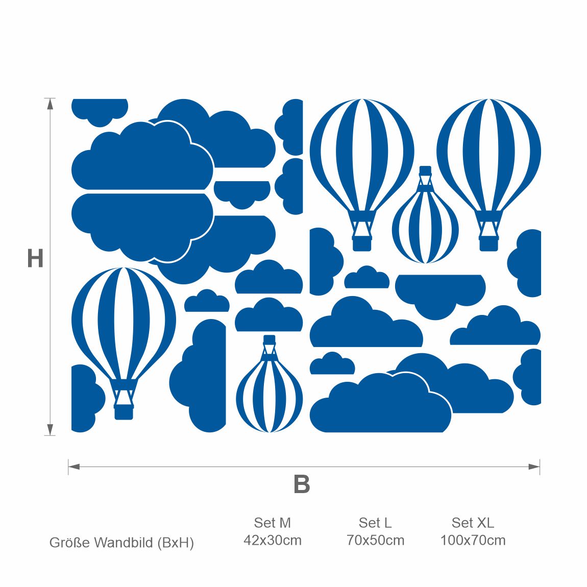 Wandtattoo Wohnzimmer Heißluftballons mit Wolken - FOTOFOL