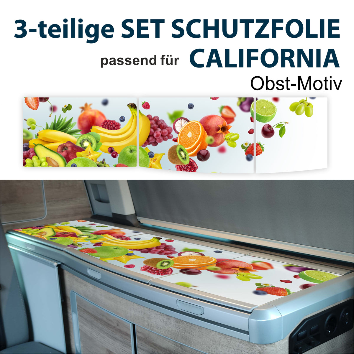 Schutzfolien Auto-Set, passend für VW T6.1 oder T6 California -
Schutz für Glass-Abdeckung vom Kühlschrank, Kochfeld,
Spülbecken mit verschiedenen Motiven | FOTOFOL