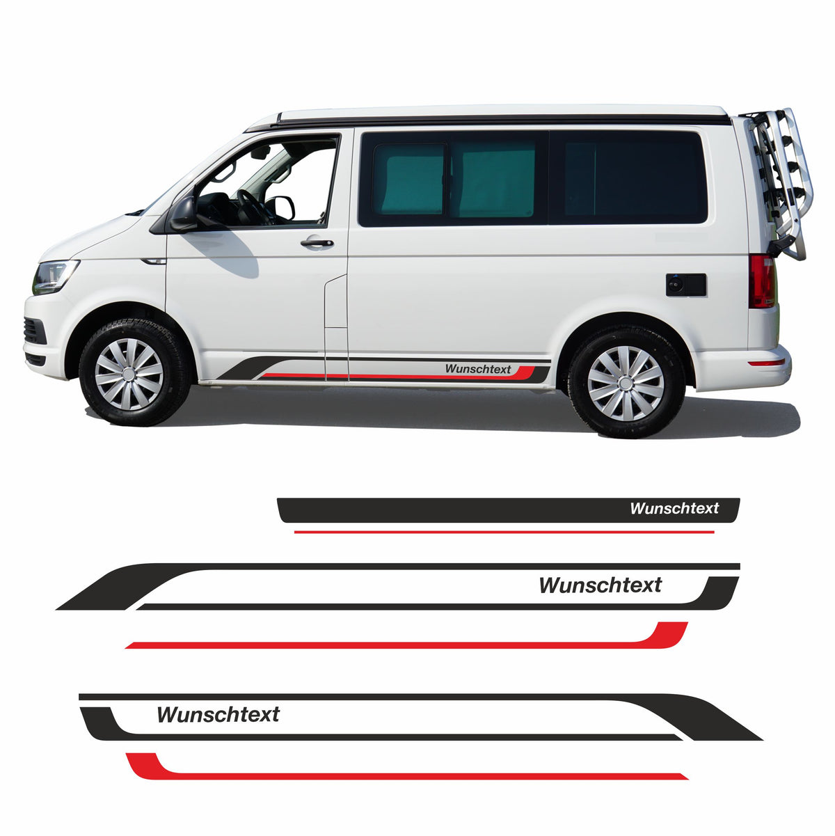 Seitenstreifen Aufkleber passend für VW T6 T5 T6.1 Edition (Schwarz/Rot) mit Wunschtext - FOTOFOL