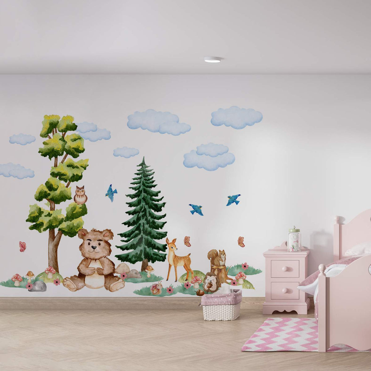 Wandtattoo Waldtiere mit Bäume- Wandsticker Kinderzimmer - FOTOFOL
