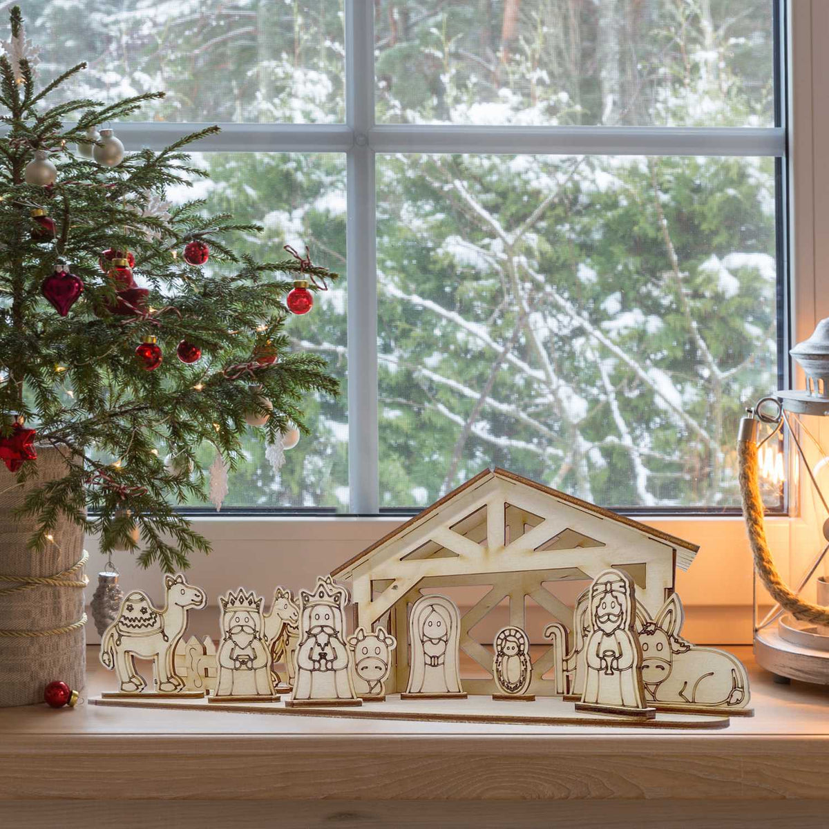 Bastelset Weihnachtskrippe aus Birkensperrholz - Krippe, Krippenfiguren zum bemalen - FOTOFOL